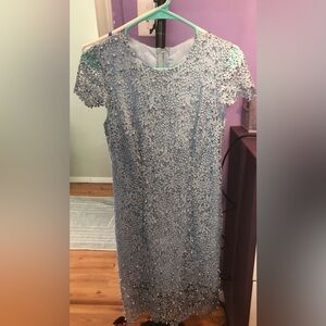 Delicate Lace Overlay Dress in Light BLUE size SMALLl with BEADS